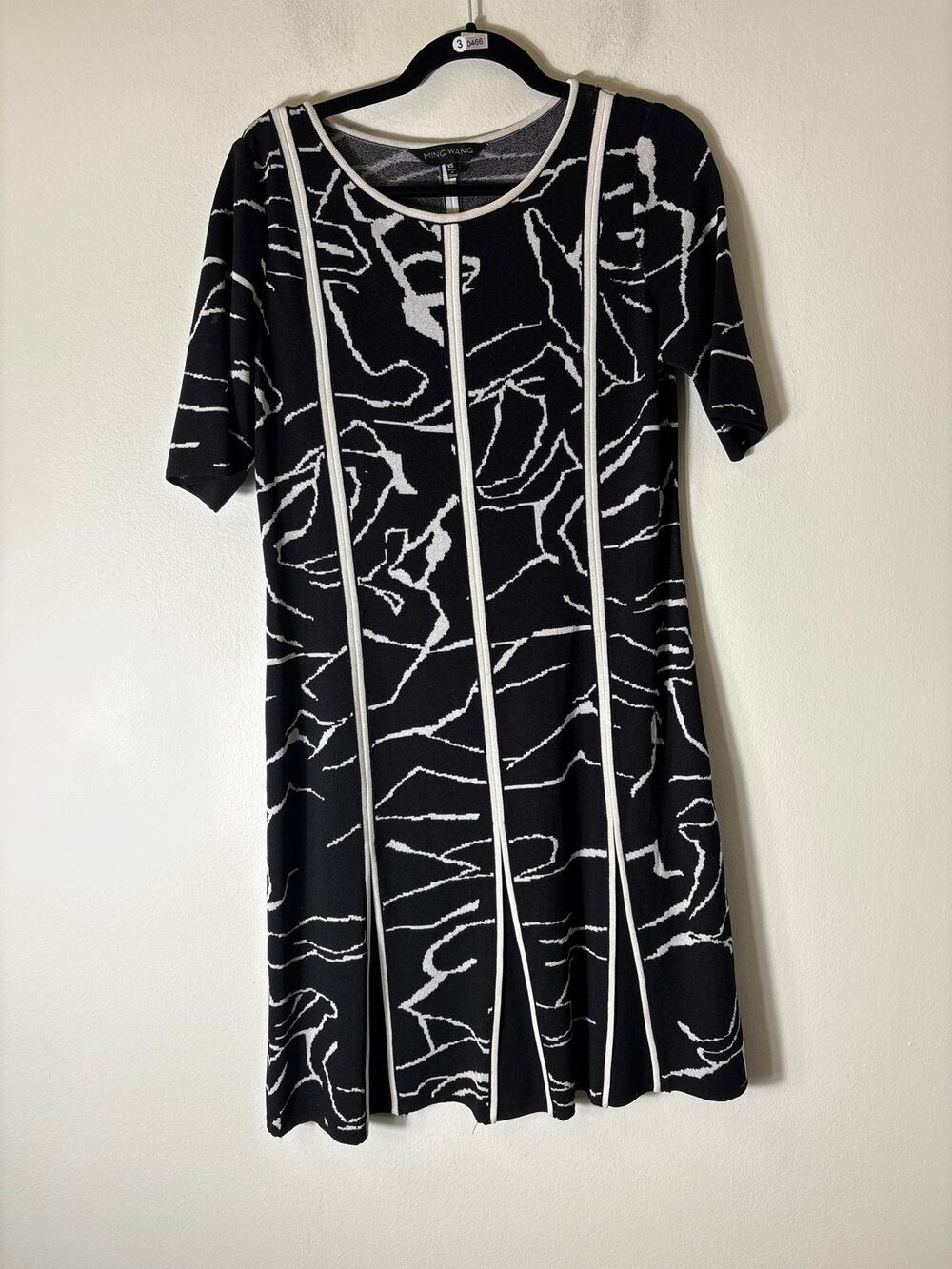 Ming Wang Black White Short Sleeve Knit Midi Dress Sz XS